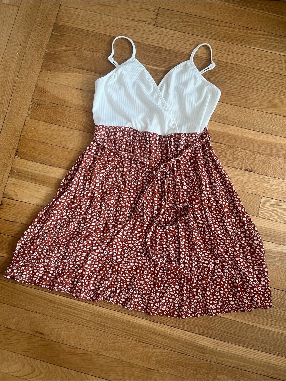 SHEIN White and Rust Floral Dress